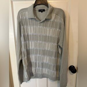 RAFFI Linea Uomo Italy ‎ Long Sleeve Knits Polo Men's Size Large Tan/gray & Blue